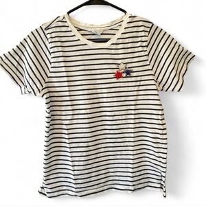 Cynthia Rowley Patriotic beaded Navy and White Striped Short Sleeve Tee small
